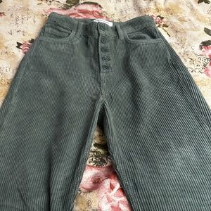 Reformation Jeans Sage Green High Waist Corduroy Straight Leg Pants, 25